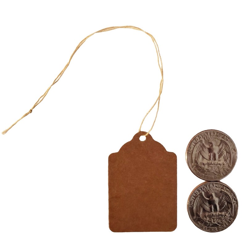 FlanicaUSA 100 pcs Kraft Gift Marking Tags Price Labels Display Tags Strung for Crafts & Gifts. Personalize & Price Your Merchandise (5/8" x 15/16") - Image 2